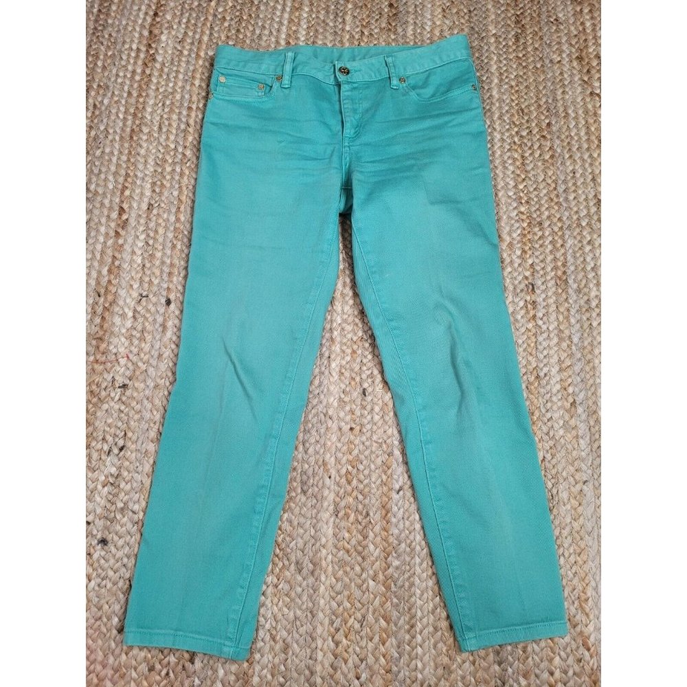 Tory Burch Alexa Cropped Skinny Jeans Sz. 29 Turquoise Denim Logo Pocket_2